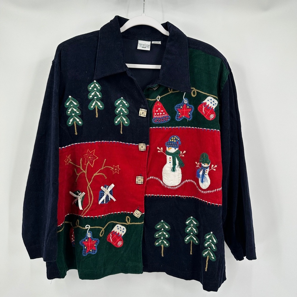 Womens Christmas Corduroy Jacket Size 22W Grandma Festive Holiday Party Kitschy